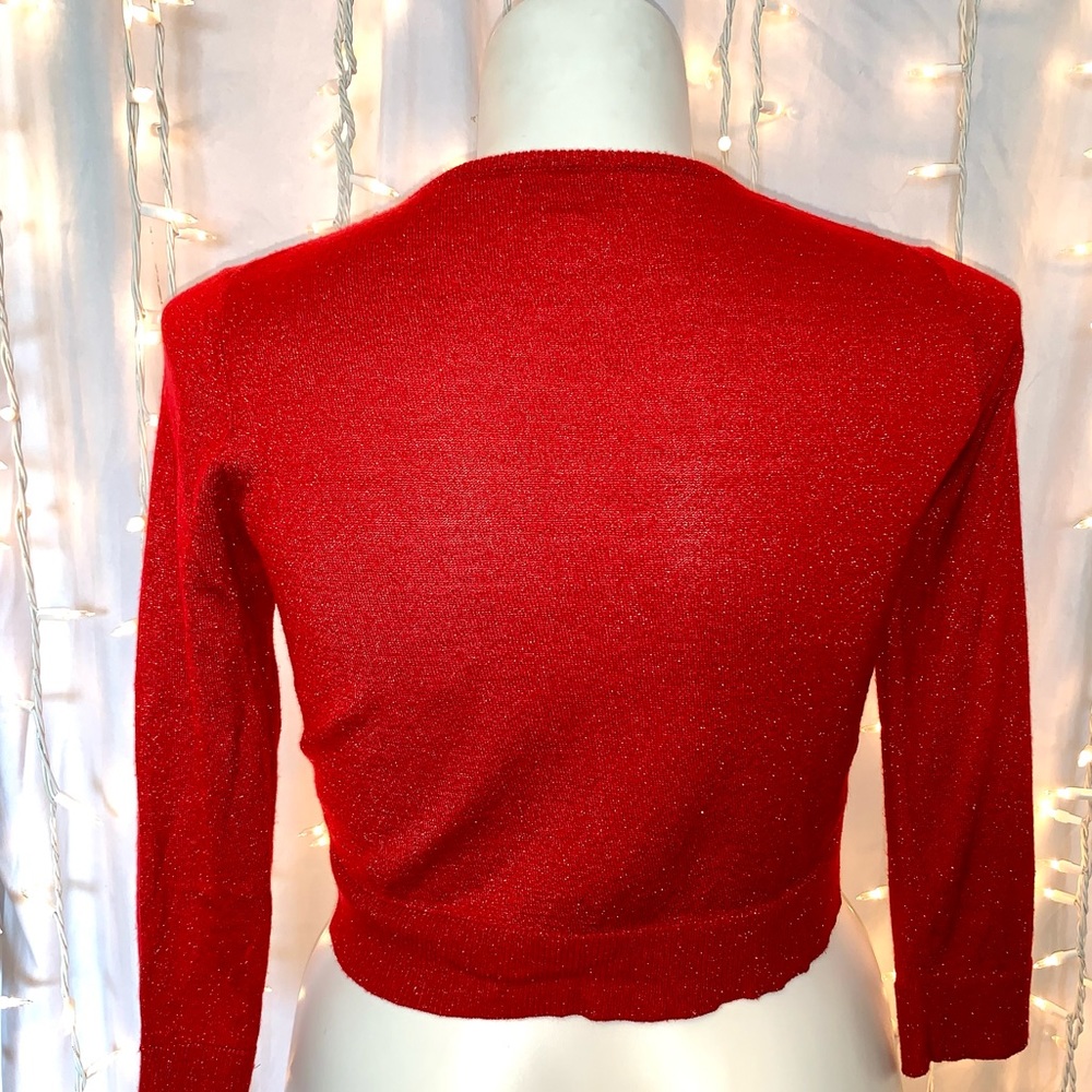 CALVIN KLEIN ⭐️ Red Shimmer & Sparkle Crop Sweater - Picture 7 of 9